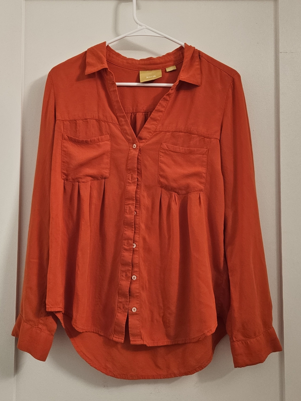 Maeve Anthropologie Burnt Orange Rayon Button Down Blouse Top Medium